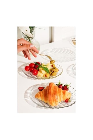 6 Lı Oval Desenli Cam Kase Sunum Seti Şık Ve Dayanıklı Çerezlik, Tatlı Kasesi, Meze Ve İkramlık Sunum Tabakları Açık Bej