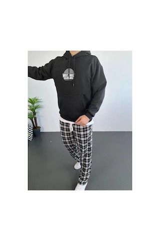 Valensdesign Erkek Sırt Baskılı Kapüşonlu Üç İplik Oversize Sweatshirt - Siyah