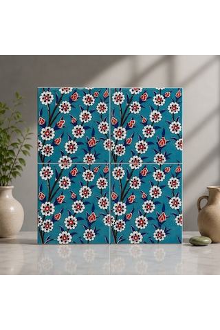 Armada Çini 20x20 Cm Ac 60 Turkuaz Papatya Kütahya Çini Desenli Karo