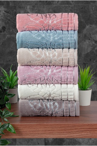 Çınar Jakarlı 6 Lı Kadife Pamuklu El Ve Yüz Havlu Seti 30x50 Cm - 00434- Karışık Renkli Çok Renkli