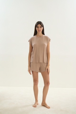 Kadın Kısa Kol Şortlu Bej Pijama Takım C9t6n0o61 001