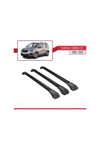 Vauxhall Combo Life 2019-2022 Arası İle Uyumlu Ace-1 Ara Atkı Tavan Barı Siyah 3 Adet Bar