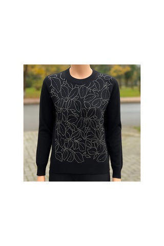 Ayda Taş Detaylı Triko Bluz Siyah - 783761444 Siyah