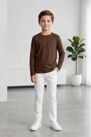 Kiagu Erkek Çocuk Uzun Kollu Basic Düz Tişört %100 Pamuk Bisiklet Yaka T-shirt 2-13 Yaş Moka