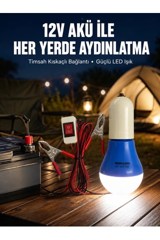 12v Led Ampul Timsah Kıskaçlı Taşınabilir Aydınlatma - Mh-hs5015-5208