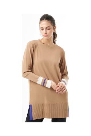 Mizalle Kol Renkli Rayon Triko Camel Tunik Camel