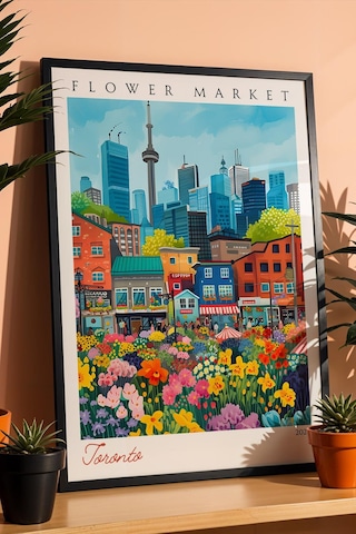 Toronto Kanada Çerçeveli Tablo Seyahat Severlere Salon Ve Ofis İçin Estetik Duvar Dekoru Travel Flower Market