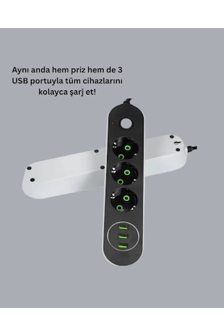 3 Usb Çıkışlı Hızlı Şarjlı Anahtarlı Üçlü Priz Diğer