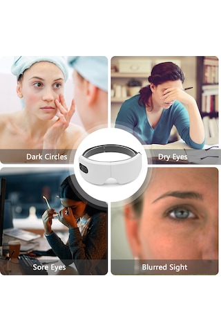 Leezsing Termal Titreşimli Elektrikli Göz Masaj Cihazı, Dahili Pil, Ayarlanabilir Elastik Bant, 4 Seviyeli Sıcaklık, Bt Müzik Bağlantısı, Beyaz