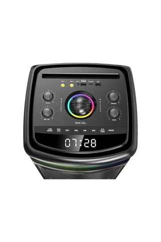 Büyük Boy Çift Kablosuz Mikrofonlu Bluetooth Hoparlör Taşınabilir Tekerlekli Speaker