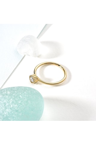 14 Ayar Altın Kaplama Yuvarlak Kesim Tektaş Gümüş Yüzük - Rs00102 Altın