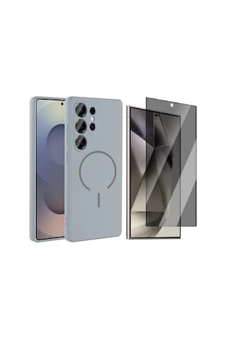 Vendas Samsung Uyumlu Galaxy S25 Ultra Kılıf M-safe Şarj Özellikli Zore Meta Kapak + Hayalet Ekran Koruyucu Titanyum Gri