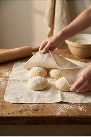Hamur Dinlendirme Bezi 50x70 Cm %100 Doğal Kumaş 2 Li Set Krem