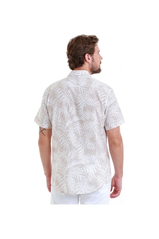 Hatemoğlu Bej Comfort Fit Baskılı 100% Pamuk Slim Yaka Kısa Kollu Gömlek 24d190000006 0086 Bej