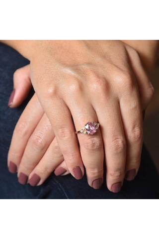 0,71 Karat Pırlanta Yüzük Pink Topaz 14k Bronz