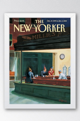 The New Yorker Çerçeveli Tablo December 27 1999 - Edward Sorel Nighthawks Gece Kuşları Tablosu