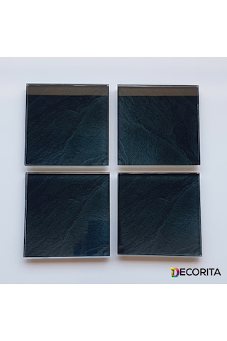 Decorita Cam Bardak Altlığı 4'lü Takım Black Rock 10 CM X 10 CM Siyah
