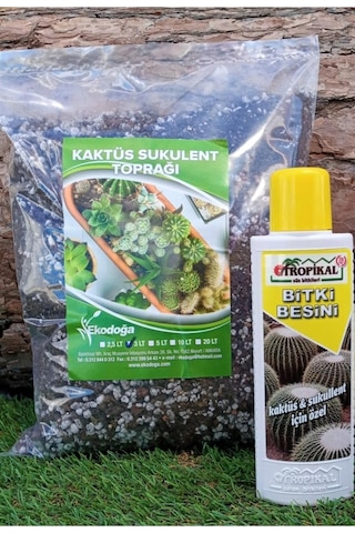 Tropikal Kaktüs Besini 225 Ml Sıvı Gübre, 3 Lt Toprağı, 0,55 Lt Su Yeşili Saksısı 3'lü Set