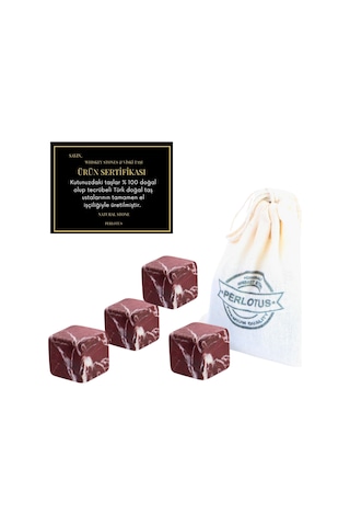 Perlotus Vişne Mermer Viski Taşı 4’lü + Bez Keseli Paketli Set