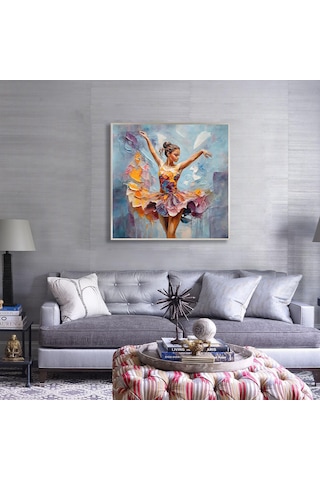 Yağlı Boya Dokulu Tablo Modern Renkli Balerin Siyah Çerçeveli U05003-178955