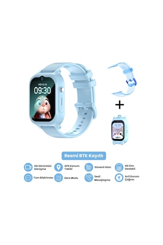 Harvox Hx Kids 4g Max Sim Kartlı Akıllı Çocuk Saati 3 Kordonlu Gps Konum Takibi Arama Konuşma 4g Destekli Mavi