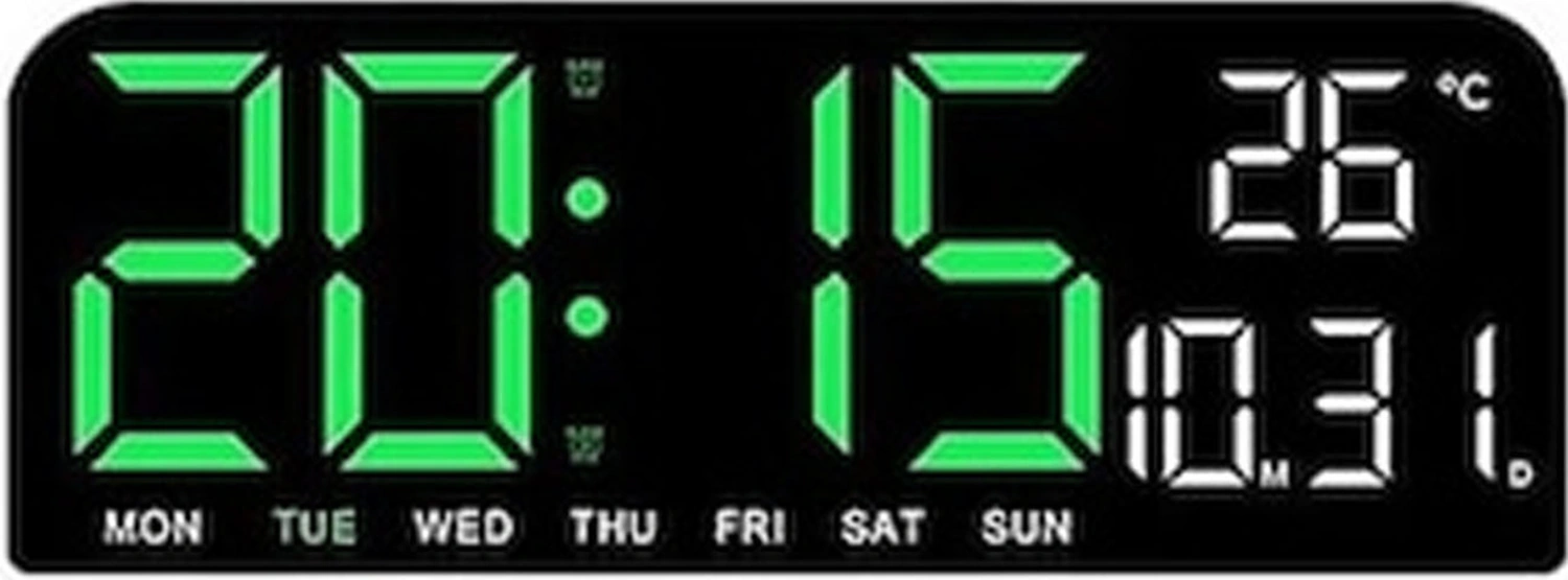 Yaleker Yeşil Led Dijital Alarm Saat - 9 İnç, Sıcaklık/tarih/hafta Günü Gösterimi, Işık Hassasiyeti, 12/24 Saat Formatı, Ev/ofis Kullanıma Uygun Yeşil