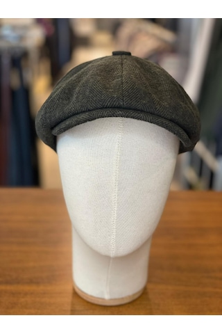 Hamze Peaky Blinders Tarz İngiliz Model Balıksırtı Desen Kaşe Kumaş Kasket Şapka Haki