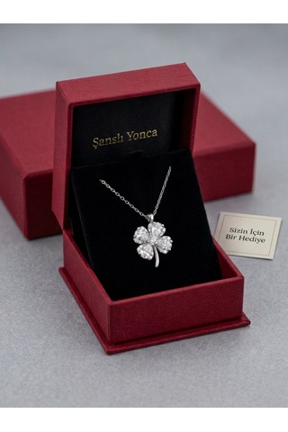 Çekirdekjewelry 925 Ayar Gümüş Yonca Kolye Zirkon Taşlı Şans Yoncası Kolye, Zarif Kadın Kolyesi Gümüş