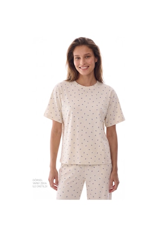 Penti Gardenya Hallie Şal Desenli Kısa Kollu Pantolon Pijama Takımı Ekru