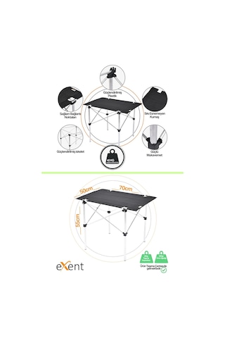 Exent 50x70 Cm Kamp Masası Katlanabilir Masa, Piknik Masası, Siyah Taşıma Çantalı-petrol Yeşili Çok Renkli