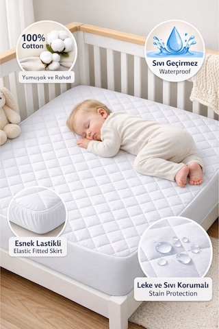 Formeya Pamuk Kapitone Fitted Sıvı Geçirmez Bebek Çocuk Alezi