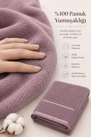 El Yüz Havlusu 50x90 Cm %100 Pamuk Kısmi Kadife Jakar Nova Collection Mürdüm