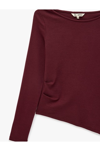 Koton Pamuklu Asimetrik Kayık Yaka Kolsuz Slim Fit Uzun Kollu Tişört Bordo 7wal10143ık