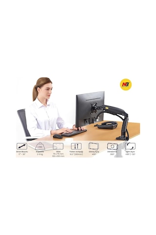 Omniax Nb-f80 Monitör Kolu, Gaz Yaylı Amortisör Sistemi, 17-30 İnç Uyumlu, 2-9 Kg Taşıma Kapasitesi, Masa Tipi Mo