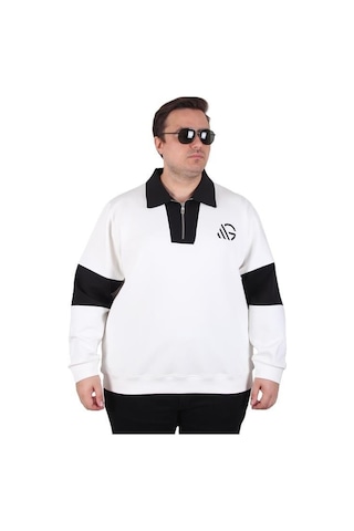 Starbattal Büyük Beden Polo Yaka Fermuarlı Sweat Double Face 25709 Bej Bej