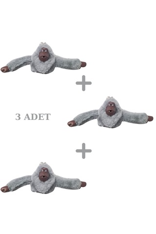 Anıl Bags Maymun Peluş Anahtarlık 3 Adet Gri