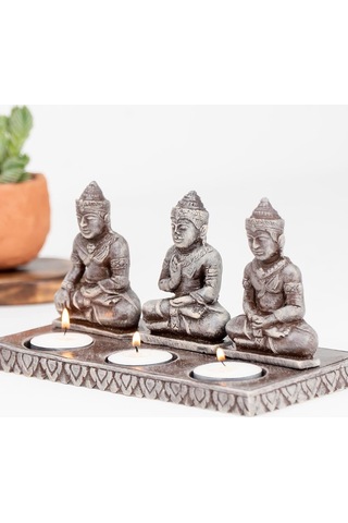 Üçlü Buddha Temalı Tealight Mumluk Renkli