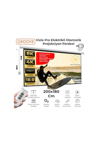Groove Vizio Pro 200x180cm Blackout Işık Geçirmez Elektrikli Otomatik Kumandalı Projeksiyon Perdesi +motorlu+canlı Renkler+göz Koruması+leke Tutmaz Projector