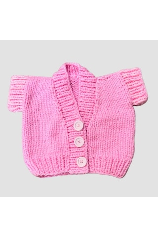 Uretti - Gülnur 2184 - El Örgüsü Çiçek Motifi Çoraplı Kız Çocuk Hırka 1 Yaş - Pembe Pembe