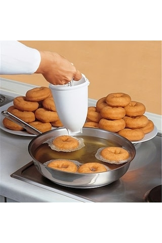 Maxaccess Beyaz Elektriksiz Donut Makinesi Evde Kolay Kızarmış Halka Tatlı Yapımı Hızlı Pişirme