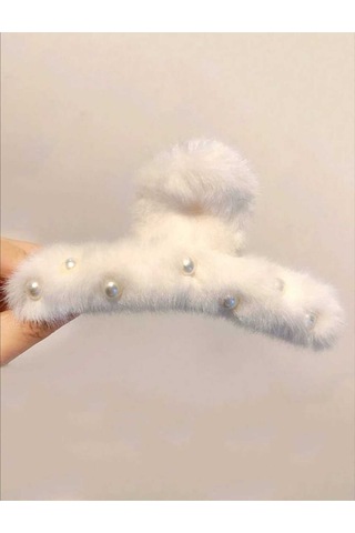 Büyük Boy İnci Peluş Mandal Toka 12 Cm Beyaz