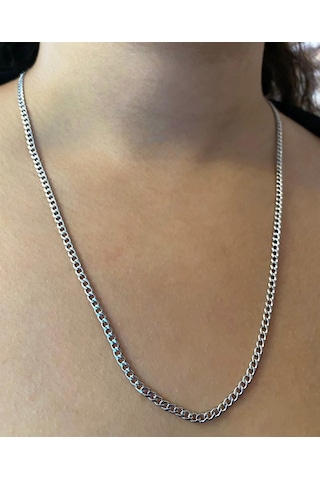 Erkek 3 Mm Düz İnce Çelik Silver Renk Zincir Kolye Silver