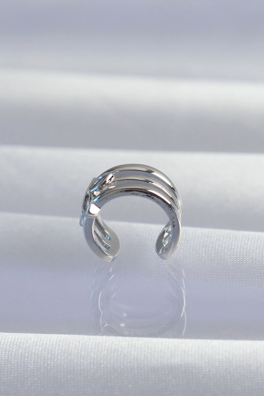 Pirinç Gümüş Renk Yonca Earcuff Küpe Diğer