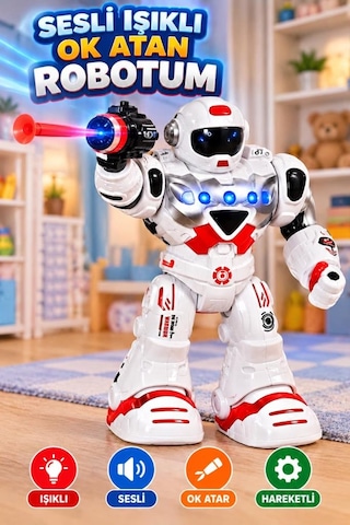 Işıklı Müzikli Yürüyen Projeksiyonlu Hareketli Kol Ve Bacaklı Sökülüp Takılabilir Robot Oyuncak