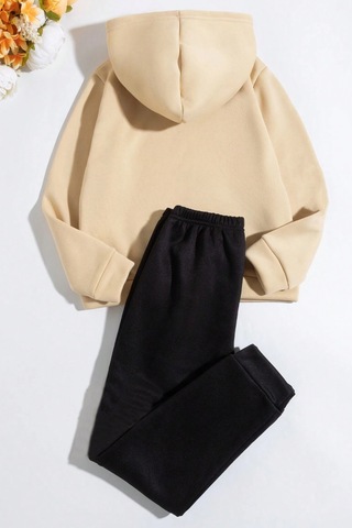 Çocuk Fine Baskılı Eşofman Takımı Bej