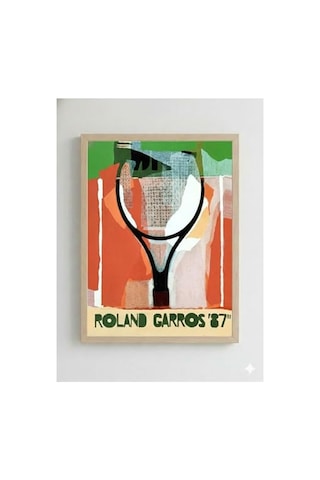 Tr Ahşap Çerçeveli Roland Garros '87 Poster Retro Tenis Temalı Kolaj Sanat Tablosu Ahşap Çerçeveli 21 X Diğer
