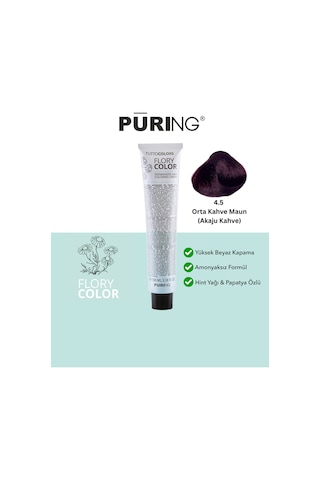 Puring Flory Color Papatya Özlü Amonyaksız Saç Boyası Akaju Kahve 100 ML 4.5 Orta Kahve Maun