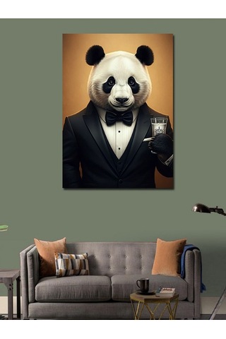 Kanvas Tablo Şık Panda Ve Rakı Kadehi 50cmx70cm