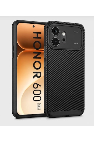 Honor 600 Kılıf Darbe Emici Karbon Fiber Darbeye Dayanıklı Silikon Parmak İzi Brakmayan Kapak Siyah