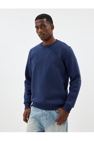 Koton Bisiklet Yaka Sweatshirt Uzun Kollu Şardonlu Lacivert 5wam70056mk Lacivert